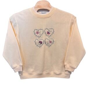 NWT VTG Shenanigans Heart Floral Embroidered Sweatshirt M Cottagecore Grannycore